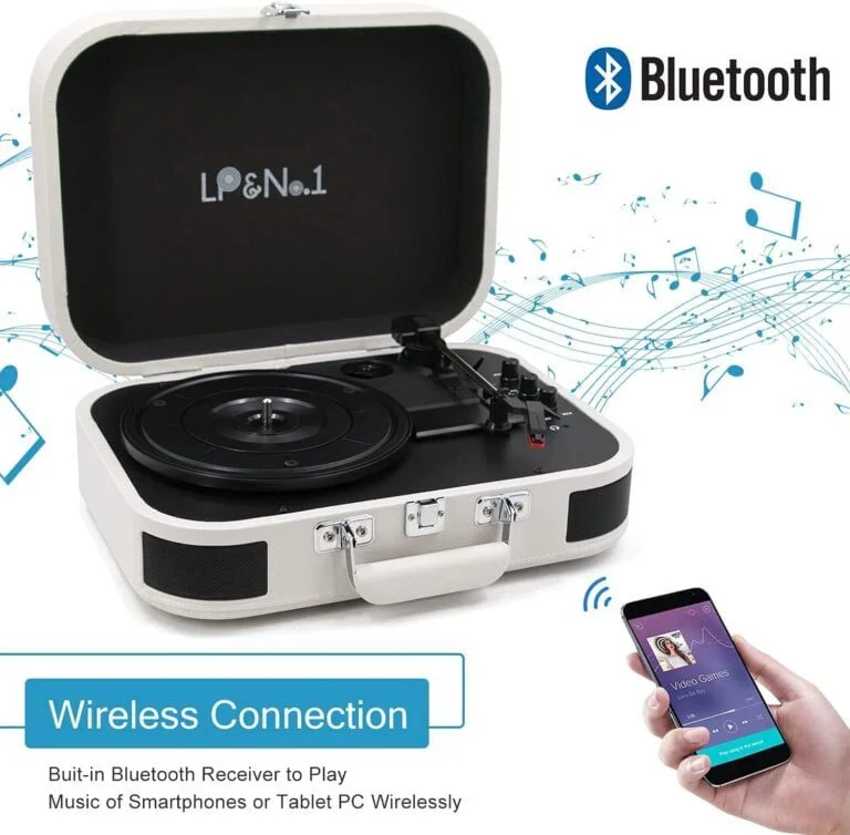 Tocadiscos Bluetooth de 3 velocidades con altavoces estéreo, reproductor de  CD/cassette, radio FM y transmisión de música inalámbrica, caoba