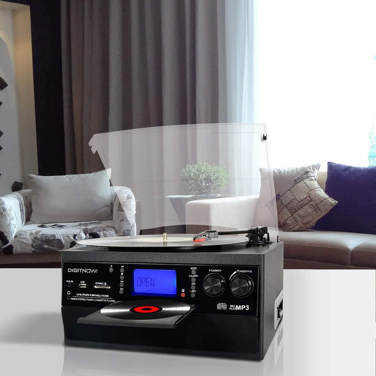 tocadiscos con reproductor de CD,s.